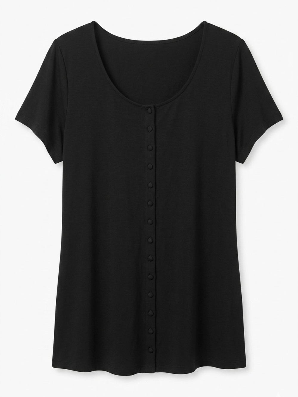 PLUS - Torrid Black Scoop Neck Button-Front Short Sleeve Top